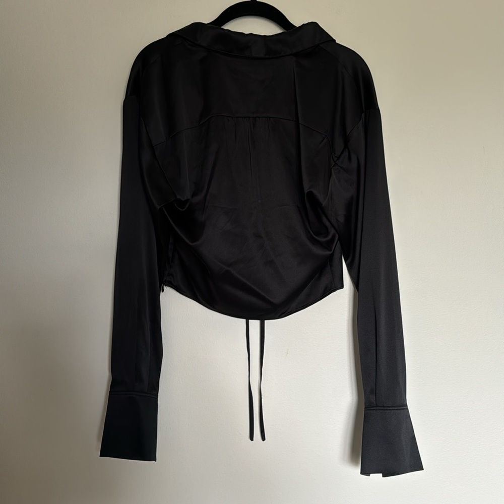FRAME Cinch Front Long Sleeve Silk Top Small - Picture 7 of 8